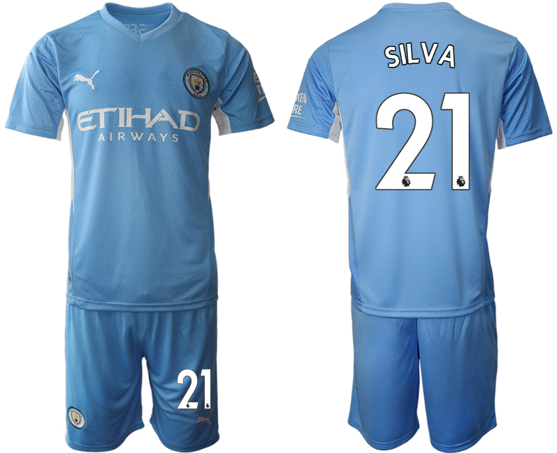 Men 2021-2022 Club Manchester City home Light blue #21 Soccer Jersey